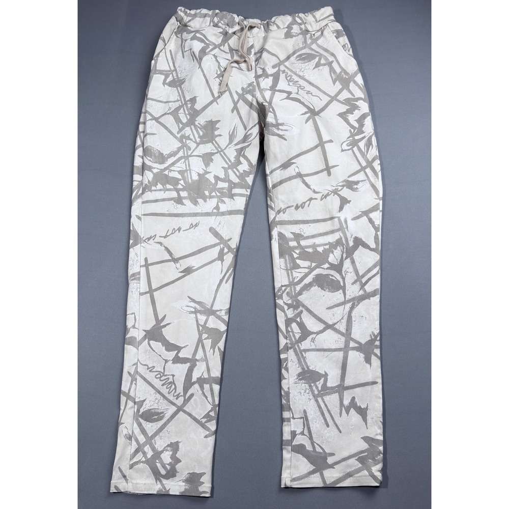 Made In Italy Abstract Camo Print‎ Pants Drawstring Waist Casual Beige Size S